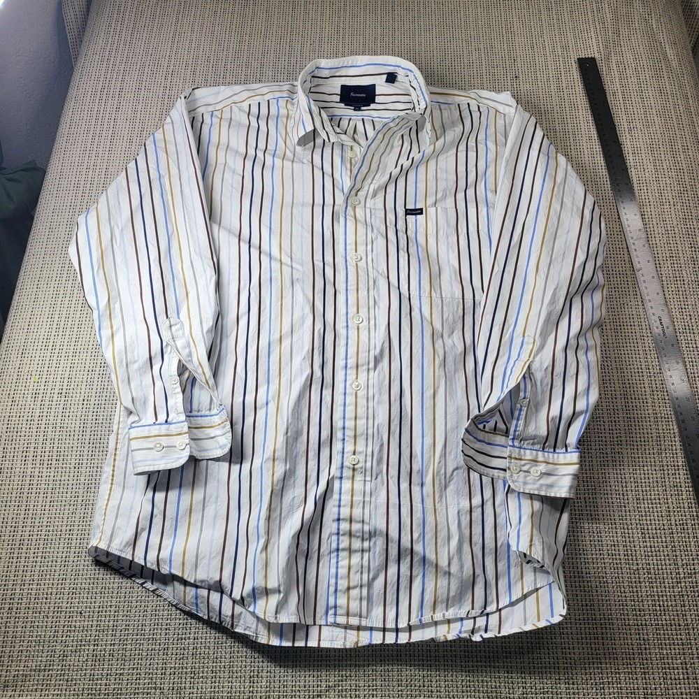 Façonnable Shirt Mens XL White Stripe Long Sleeve Button Front Classic Casual